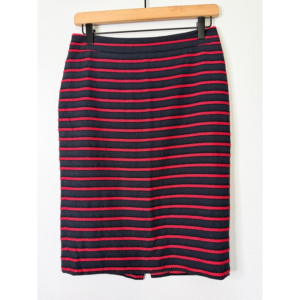 Ann Taylor - Nautical‎ Navy and Red Rope Striped Pencil Skirt Vacation Vibes